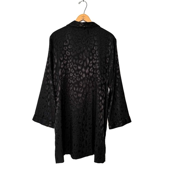 Natori | Black Decadence Sleepshirt Loungewear Leopard Jacquard Satin Size XL - Picture 5 of 7